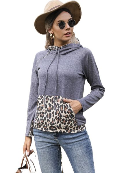 

dearcase leopard detail drawstring hoodie j3zm#, Black