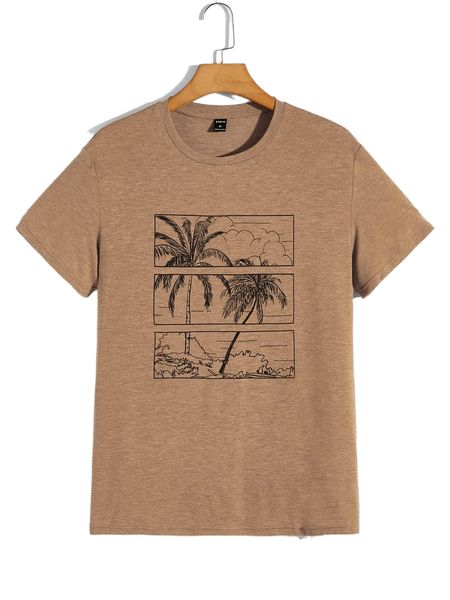 

men tropical print drop shoulder tee 6698#, White;black