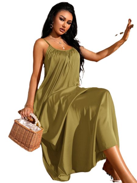 

solid backless satin cami dress z1ia#, Black;gray