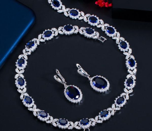 

fashion bride sapphire earrings necklace set chain zircon jewelry dinner wedding dress, Silver