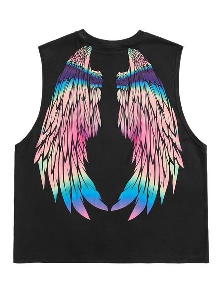 

extended sizes men ombre wings & letter graphic tank n39y#, White;black