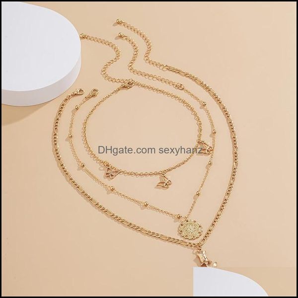 

pendant necklaces pendants jewelry designer creative all-match alloy mti-layer butterfly tassel hollow clavicle chain mix and match retro, Silver