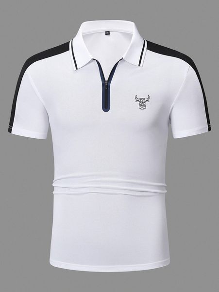 

men side seam bull print polo shirt f9fx#, White;black