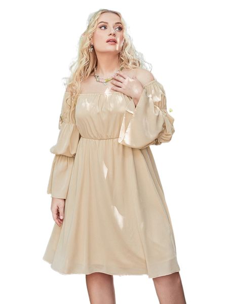 

fairy grunge plus off shoulder gathered sleeve dress f88g#, Black