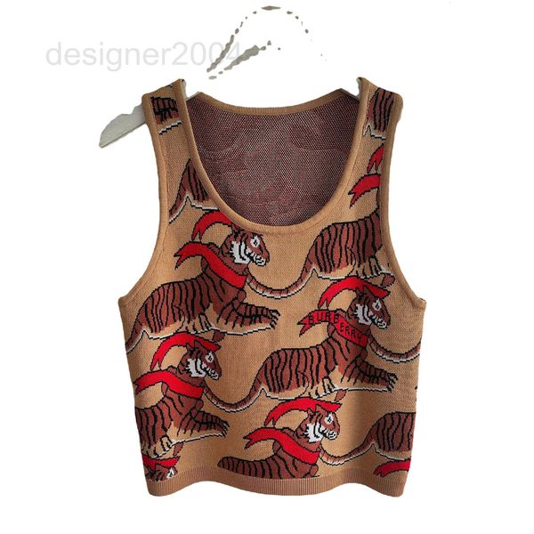 

women's sweaters designer 2022 spring and summer women's new tiger animal jacquard sleeveless slim curved bead sweater p8cx, White;black