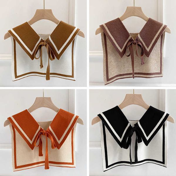 

shawl s qiu nan korean version of spring and summer versatile double-sided knitted frame navy scarf concave modeling fake collar small, Blue;gray