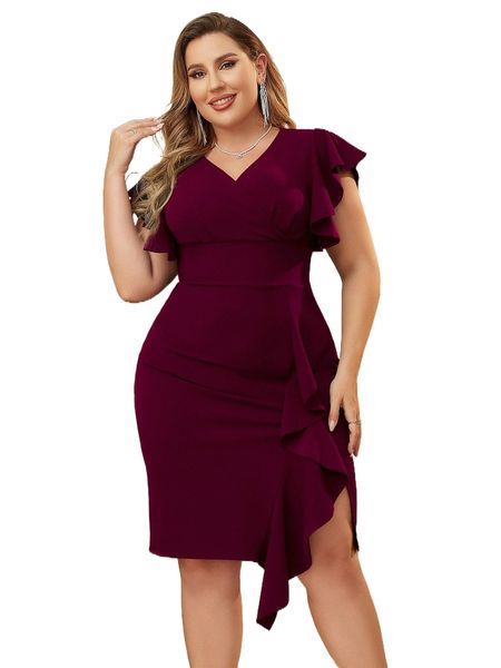 

miusol plus ruffle trim draped bodycon dress z3wu#, Black