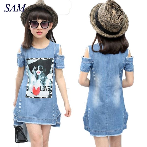 

children dresses for girls denim summer strapless pattern clothing short sleeve child clothes t shirts 220614, White;black
