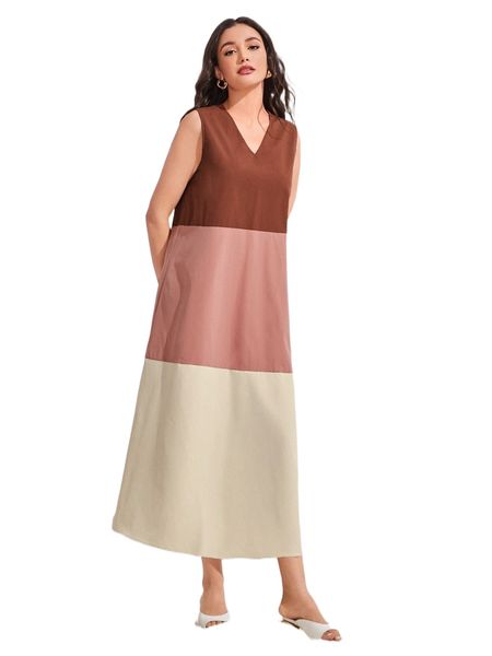 

colorblock cut and sew smock dress w9af#, Black;gray