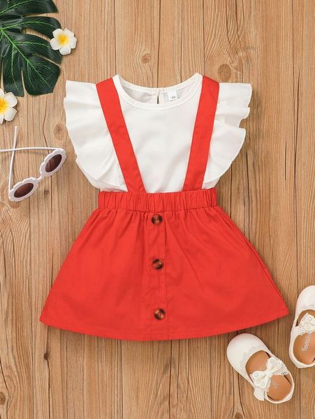 

toddler girls ruffle trim tank & pinafore skirt she, White