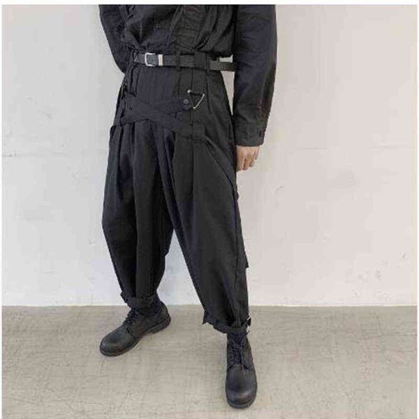 

men jeans men's pants bandage slacks men's nine minute hip hop wide leg stage japanese yamamoto style punk gothic trend 221223, Black