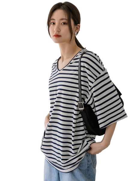 

dazy-less striped drop shoulder tee r1ww#, White