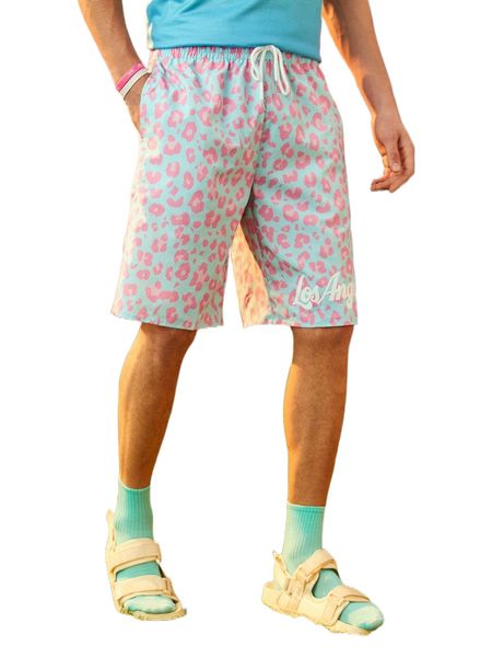 

romwe guys letter leopard print shorts n3a5#, White;black