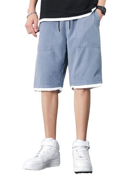 

men colorblock slant pocket shorts r3mu#, White;black