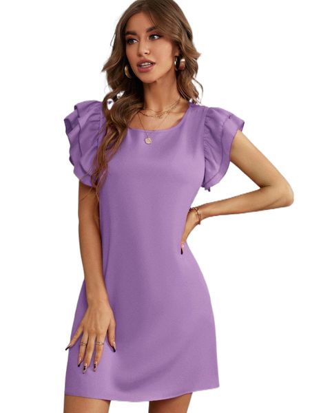 

layered ruffle trim tunic dress m5ir#, Black;gray