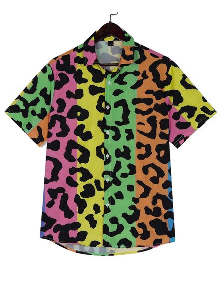 

romwe guys leopard colorblock shirt o0eu#, White;black