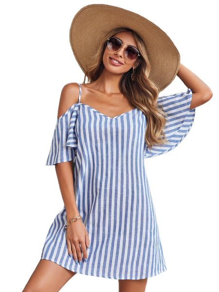 

cold shoulder striped dress k0td#, Black;gray