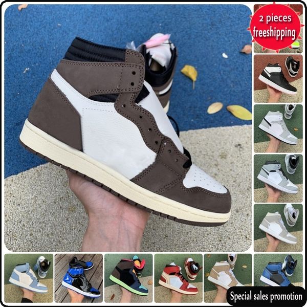 

2022 jumpman 1 1s high basketball shoes mens women bleached coral bio hack bred patent military university blue banned tan gum dark mocha sm, Black