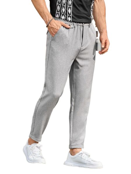 

men solid slant pocket pants x46b#, Black