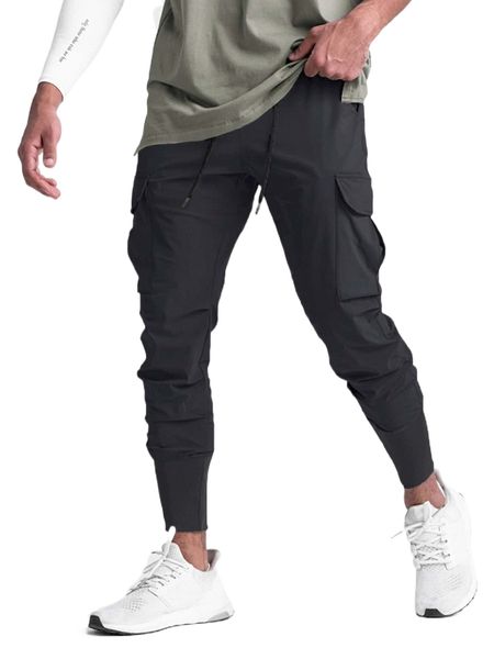 

men flap pocket drawstring waist pants o8em#, Black