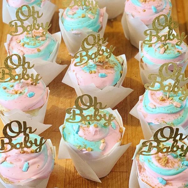 Diğer Etkinlik Partisi Malzemeleri 10 PCS Gül Altın Oh Bebek Cupcake Topper Kız Kız Doğum Günü Dekor Duş Cinsiyet Çocuk Kek Malzemeleri