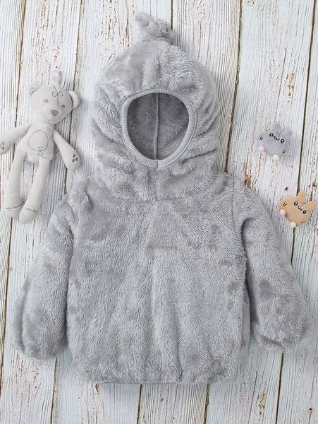 

baby solid teddy hoodie she, Black
