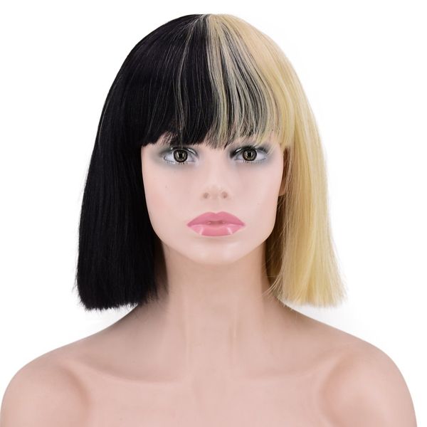 Nightclub preto e branco Cosplay Wigs Fluffy Bob Bangs por atacado