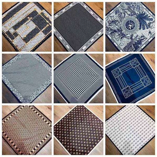 

printed 90 twill machine side square scarf silk simulation elegant summer decorative, Blue;gray