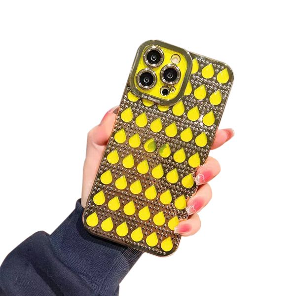 Luxus-Überzug-Strass-Diamant-Telefonhüllen für iPhone 11 12 13 Pro Max, weiche galvanisierte Wassertropfen-Muster, glänzende Bling-Achat-Stein-Kristall-Edelstein-Stoßstangenabdeckung