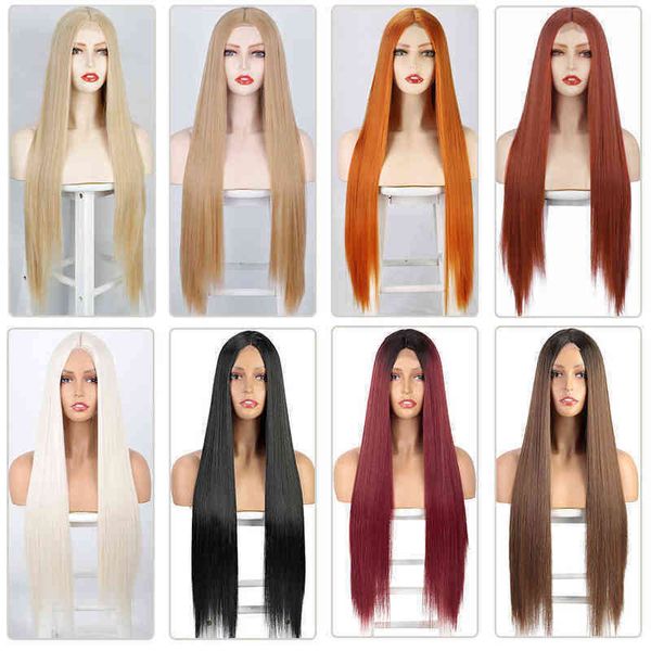 

hair synthetic wigs cosplay nnzes 30inches long straight blonde synthetic wigs middle part pink grey orange color heat resistant fiber cospl, Black