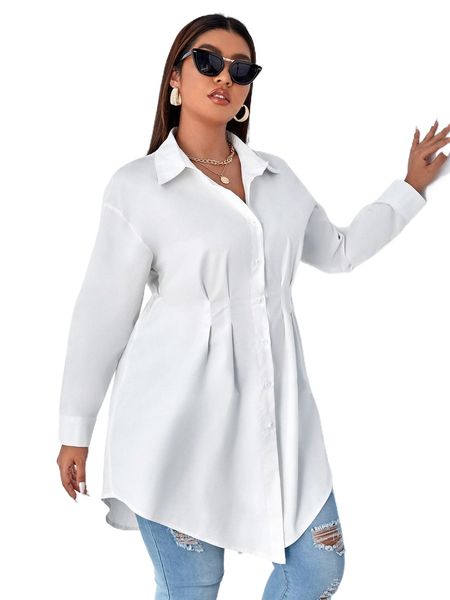 

plus plicated detail drop shoulder shirt 10j3#, Black