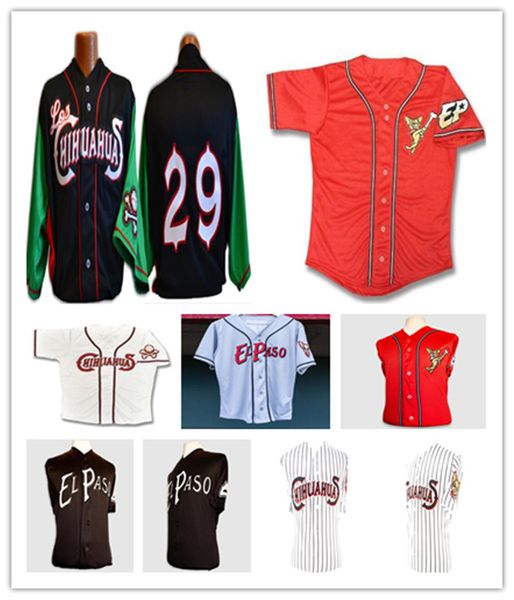 Homens Personalizados El Paso Chihuahuas Jerseys de Beisebol Cor da Equipe Branco Vermelho Cinza Preto Ed Camisas Tamanho S-4XL