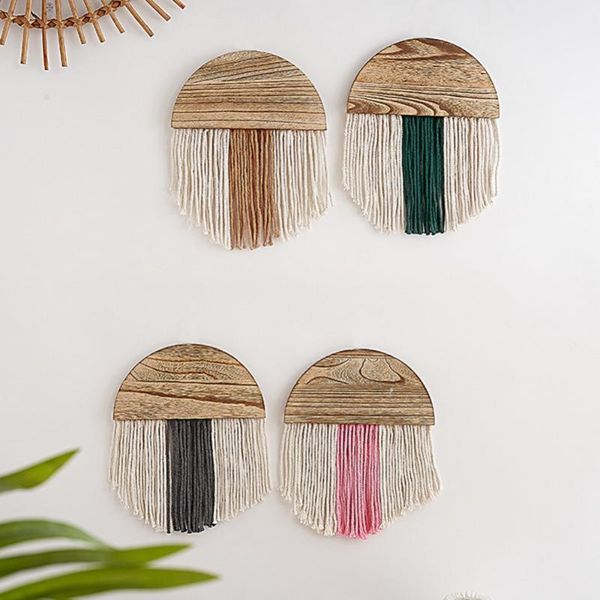 Objetos decorativos Figuras Tapestria pendurada na parede de macramamento com placa de madeira Tale boêmia de casamento de casamento Boho decoração boho decoração