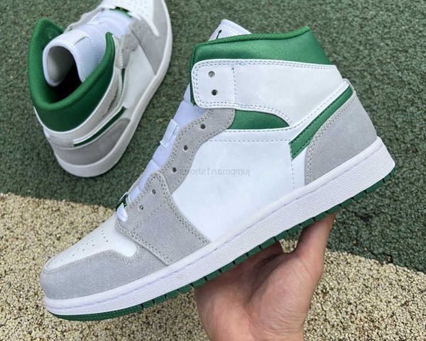 

shoes jumpman 1 mid sports men 1s white green grey fashion trainers sneakers