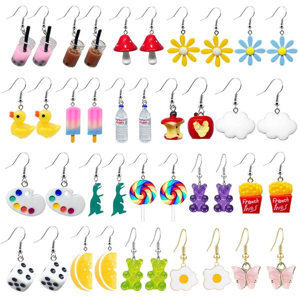 

charm tianhongyan 20 pairs cute funny dangle drop earrings creative weird fruit water bottle milk tea gummy bear stberry butterfly cl amzou, Golden