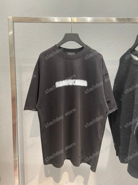 

22ss men women designers t shirt tee spray paint letter paris print short sleeve crew neck streetwear black white gray xinxinbuy xs, White;black