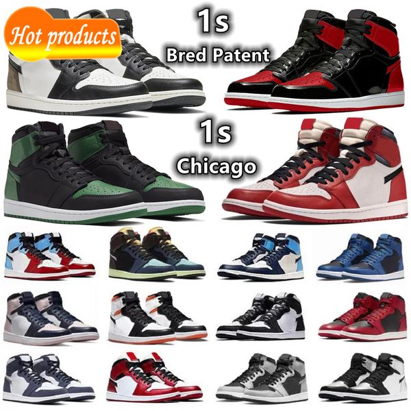 

1 1s mens basketball shoes sneakers chicago reimagined bred patent dark mocha pine green rebellionaire grey fog fearless obsidian men women, Black