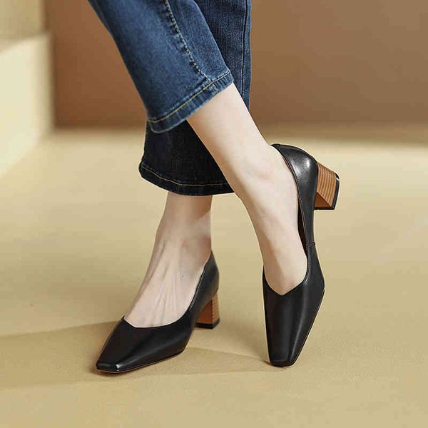 

sandals spring simple korean v-mouth single shoes small square head thick heel one foot pedal temperament fashionable shallow mouth 6jax, Black