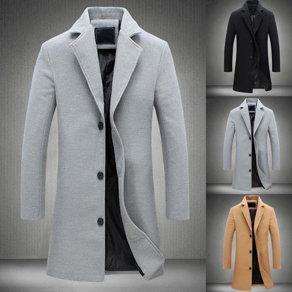 

winter men coat single breasted decorative men's jacket easy match polyester keep warm male overcoat for office men's clothing 220, Black;brown