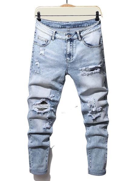 

men slant pocket ripped jeans n1ha#, Blue