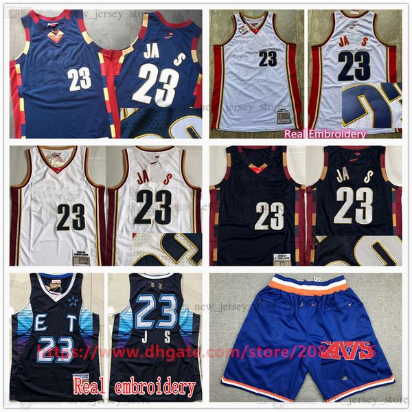 

mitchell and ness authentic embroidery basketball 23james jerseys retro white 2003-04 2008-09 real stitched breathable sport 2009all-star je, Black;red