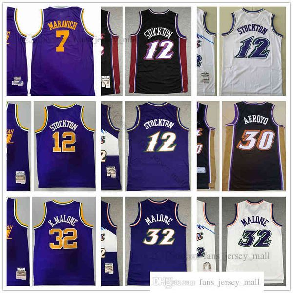 

custom youth kids men basketball jerseys 32 karl 12 john malone stockton 30 carlos 7 pete arroyo maravich retro jersey, Black;red