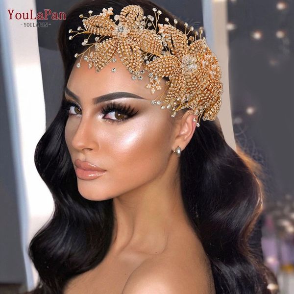 

youlapan hp252 flower bridal crown tiara rhinestones wedding hair jewelry accessorie luxury crystal headwear 220805, Slivery;golden