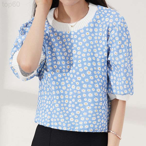 

women's sweaters designer []early autumn korean five point sleeve sweater design sense bubble short daisy floral blouse women eayg, White;black