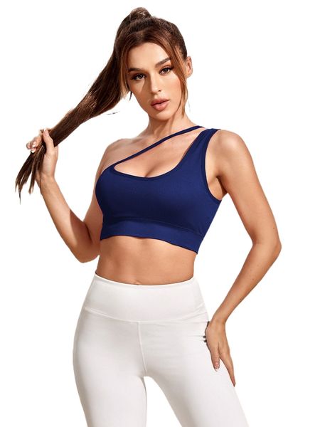 

one shoulder crop sports bra j04n#, Gray