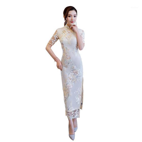 Ethnische Kleidung Sommer 2022 Cheongsam Kleid Spitze Chinesische moderne Kurzarmrobe Cocktail Femme