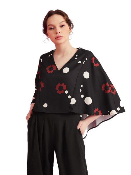 

x ari floral & polka dot print high low l5th#, White