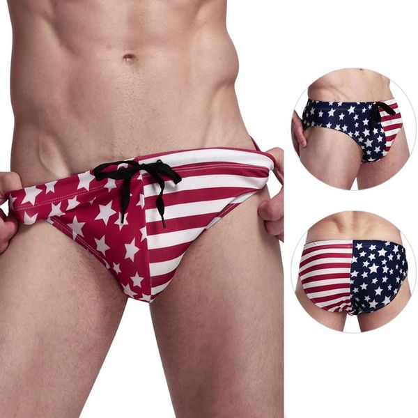 Herren-Shorts, Sommer, amerikanische Flagge, Herren-Bikini-Badebekleidung, Herren-Badehose, Strand-Slip, sexy kurze Schwimmen, wasserdichte Badebekleidung für Herren