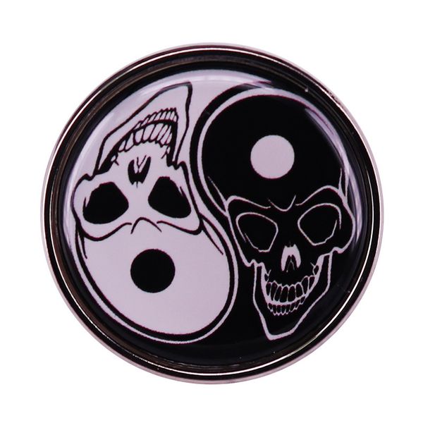 

black and white yin and yang skull brooch gothic style jewelry badge, Blue