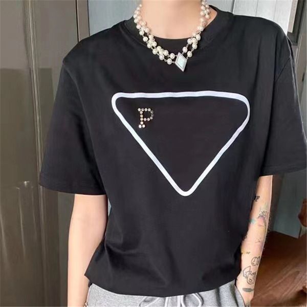

casual triangular rivet letter tees summer ladies breathable short sleeve t shirt with tags, White